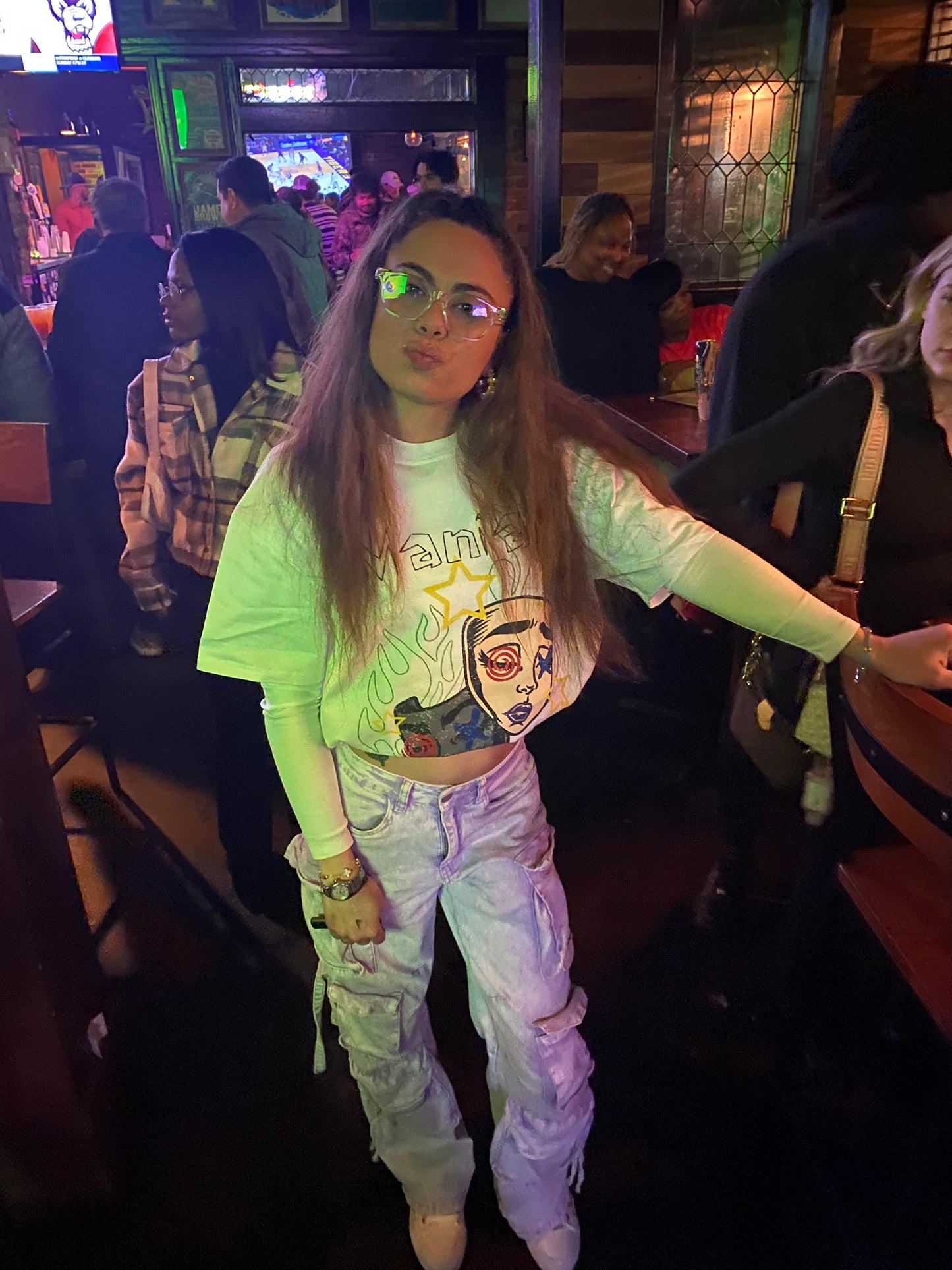 mask print boxy oversized graphic tee white