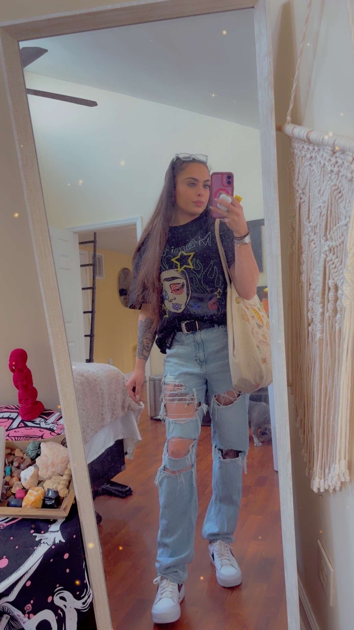 mask print boxy oversized graphic tee